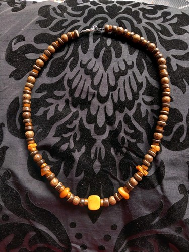 Collier kette bernstein holz - collier,
