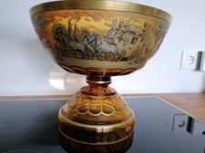 Große impulsante Haida Steinschönau Prunkschale Schwarzlotmalerei signiert 