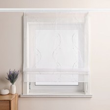 Raffrollo Weiß Raffgardine mit Klettband Gardinen Küche Voile Bändchenrollo Weiß