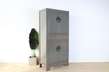 Chinesische Kommode Hochzeitschrank  Massivholz  grau  RAL7005 #M-HOC-A31G