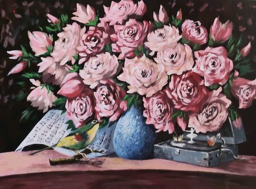 Rosen gemälde mit - rosen, rahmen