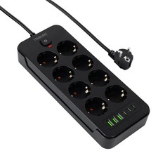 Steckdosenleiste 8-Fach 3 USB Mehrfachsteckdose mit Flachstecker und Schalter