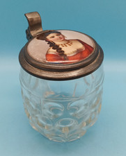6/10l Glaskrug Bierkrug Zinn Deckel Porzellan/Emaille Malerei schöne Frau 1900
