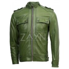 Herren Grün Bikerjacke Echt Lammleder Leder Slim Fit Motorradjacke Mantel