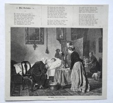 Die Gefahr. Von F. Schlesinger. krankes Kind, Arzt, Familie, Holzstich um 1879
