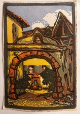 Karl Albrecht-Buschbaum, Farbholzschnitt, Signiert, Torbogen, "alter Eingang"