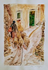 Aquarell , "Frau mit