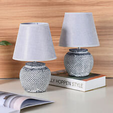 Shabby Chic Nachttischlampe Skandinavische Tischleuchte Keramikfuß 2er Set 30cm