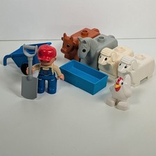 Vintage Lego Duplo Bauernhof Konvolut Bauer Kuh Pferd Schaf Huhn Trog Schubkarre