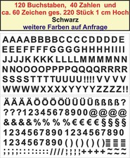 Buchstaben + Zahlen + Zeichen je 4 Stck 1cm Klebebuchstaben Aufkleber Schwarz