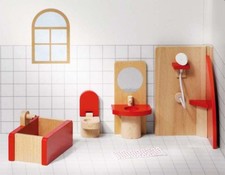 Puppenhausmöbel BADEZIMMER Bad Dusche Toilette WC Puppenhaus Puppenstube Holz