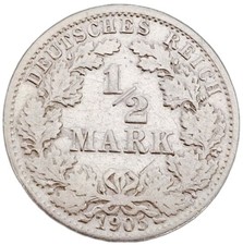Deutsche Kaiserreich  1/2 Mark  1905 Silber  silver Coin Art. 001- 060