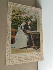 Präge AK Spruch: So rausche usw. Paar,Zither,Tisch,Bank,Pflanzen gel.01