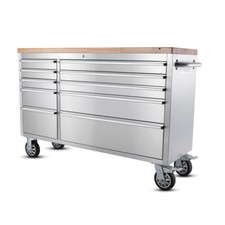 Werkzeugwagen Werkstattwagen Werkbank Edelstahl Massivholzplatte & Schubladen