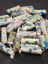 K2 Azurit in Granit Spitz Anhänger gefasst in Silber Natur Heilstein