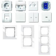 Busch Jäger Rahmen axcent® studioweiß / Steckdosen Wippen etc. studioweiß -Ausw.