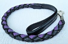 HUNDELEINE sog. Peitsche, geflochten, 85cm/20mm, Echt LEDER+Neu Lila/schwarz