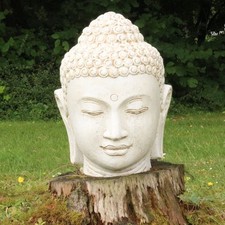 Buddha Kopf Head Figur Gartenfigur Steinfigur Skulptur Bali Garten Weiß 55 cm
