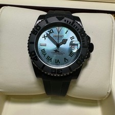 SeikOak Black Diver Watch |Ice Blue Roman Dial | Black Bezel| Rubber Strap| 40mm