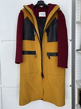 Valentino Mantel Bordeaux Gelb Türkis M S D 36 Wolle Leder Kapuze Damen Herren