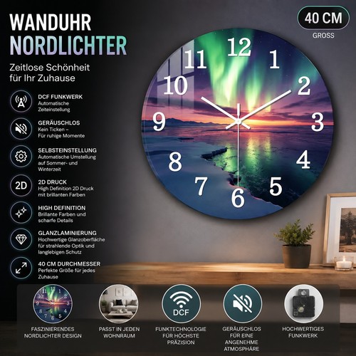 Wanduhr nordlichter meer - wanduhr,