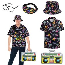 80er Jahre Outfit Herren 80er Jahre Kleidung Set Rapper Zubehör mit Eimer Hut...