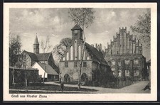 Kloster Zinna, Straßenpartie an der Klosterkirche, Ansichtskarte 