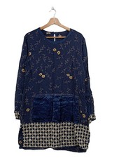 OILILY Langarmkleid Damen Kleid Gr. DE 36 blau-blassgelb-hellgrau Casual-Look