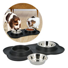 Doppel Futter Napf mit Silikon Unterlage Hunde Katzen Wasser Bar Näpfe Station