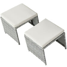 Set 2x Hocker Poly Rattan Sitzgarnitur Gartenmöbel Garnitur Hellgrau B-Ware 	
