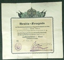 Urkunde EK2 Würt. I.R. 121