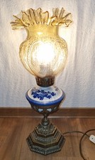 Schöne Alte Tischlampe, Delft Blau,mit Messingfuß, Dachbodenfund, Nachlass, Erbe