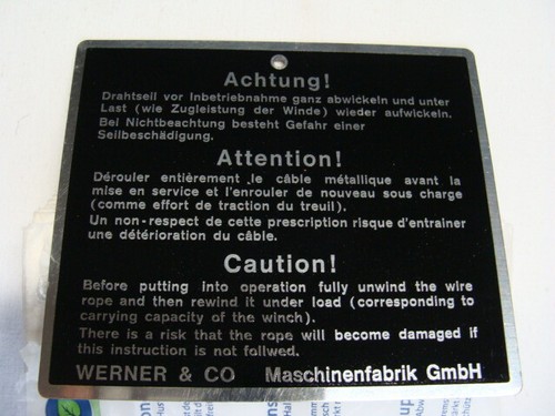 Typenschild werner seilwinde - typenschild,