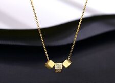 B25 Halskette Anhänger 3 Quadrate Würfel Sterling Silber 925 vergoldet