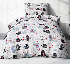2tlg. Renforce Bettwäsche 135x200 Katzen 100% Baumwolle Tiere Weiß Kinder Pfoten