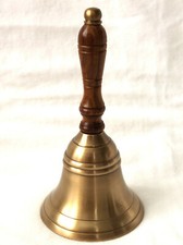 Handglocke Messing antik mit Holzgriff Höhe 17 cm Tischglocke