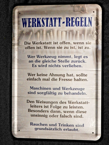 Blechschild werkstatt regeln - blechschild,