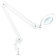 LED Lupe, Arbeitsplatzlampe, Schwenkarm, dimmbar, 5 Dioptrien, Glas, Klemme