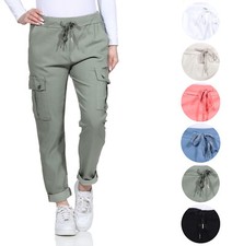 Cargohose Damen 38 40 42 Stretch Jeans Hosen leichte Sommerhose Gummizug Kordel