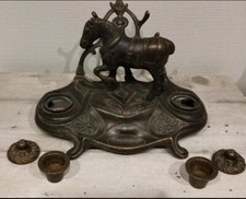 Vintage Messing Antikes Tintenfass Für Pferdeliebhaber