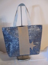 Badetasche  Shopper Blau Stern Glitzer Reißverschluss Stabil  Groß 2 Henkel