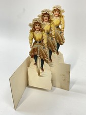 Antike Pop Up Weihnachtskarte "A Christmas Time" Mädchen auf dem Fahrrad 