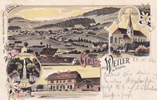 Gruss aus Weiler Allgäu Simmerberg AK 1900 Bahnhof etc. Litho Bayern 2510138