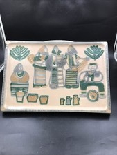 Vintage Keramik Wandbild – Weinlese Motiv – Bauern mit Weintrauben – Handarbeit