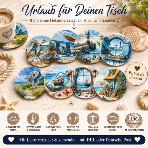 Holzuntersetzer strand meer - holzuntersetzer,