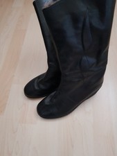 Echt Leder klassische Biberlamm Stiefel Gr. 38 Weite H 1/2 kaum getragen Schwarz
