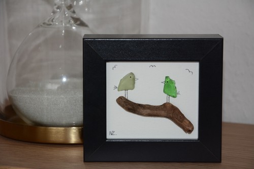 Seeglas bild vogelpaar - seeglas-bild, "vogelpaar