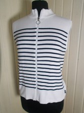 Pullover Zip Weste Marine ärmellos Strick weiß gestreift blau ADLER 42