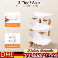 Holz+Weiß 3-stufig Yuanbao Dreistöckige Obstschale mit Bambusholzständer