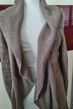 Street One - Strickjacke, Strickmantel, langer Kragen - Braun-grau, Gr. 38, M